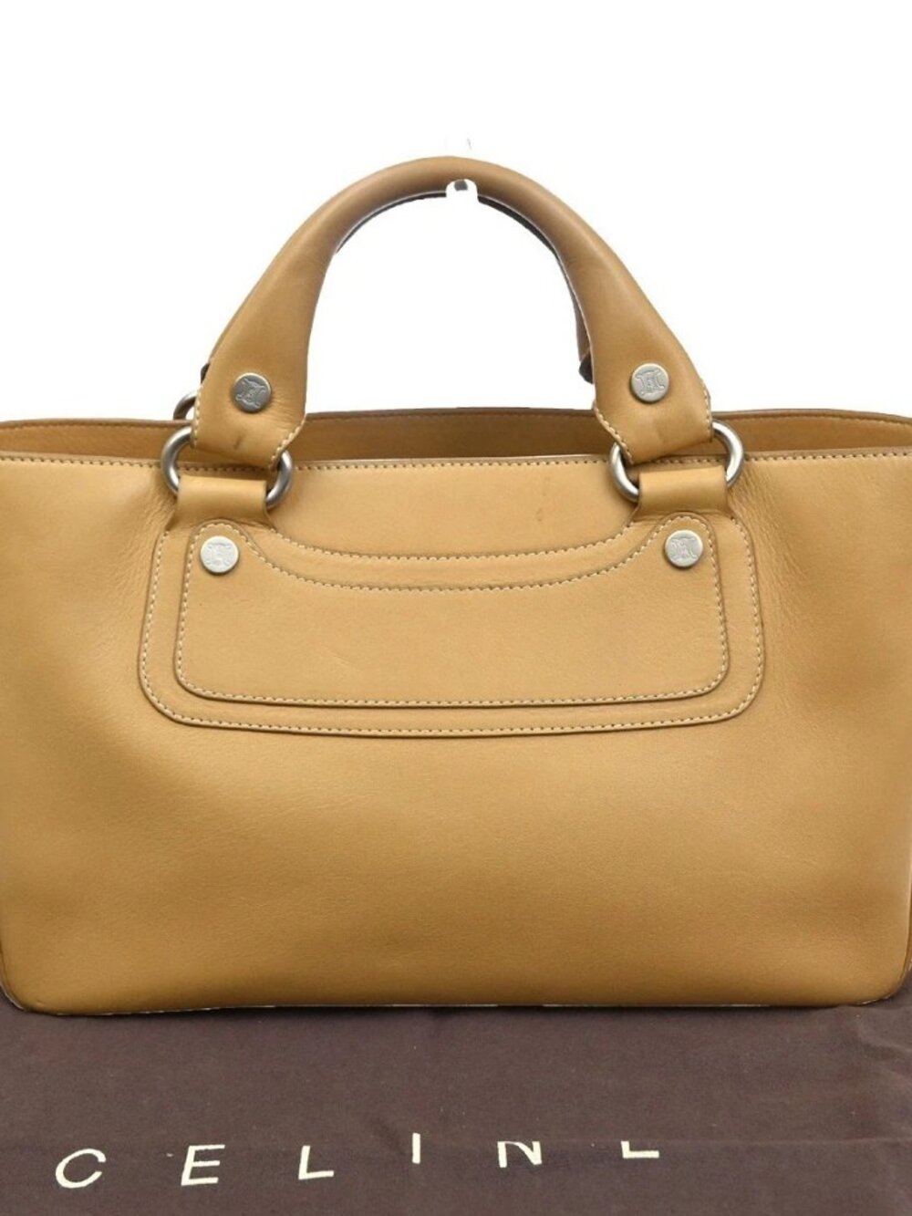 CELINE Logo Macadam Boogie Hand Tote Bag Leather Beige SHW Italy 62KC970